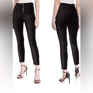 7 For All Mankind Black High Rise Ankle Skinny Velvet Jeans Button Fly Size 28